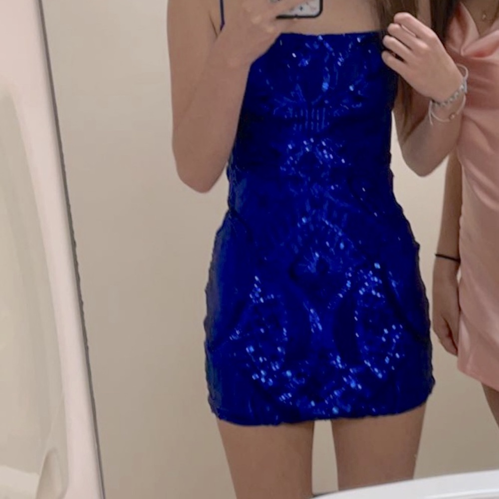 Lucy In The Sky blue backless sequin dress